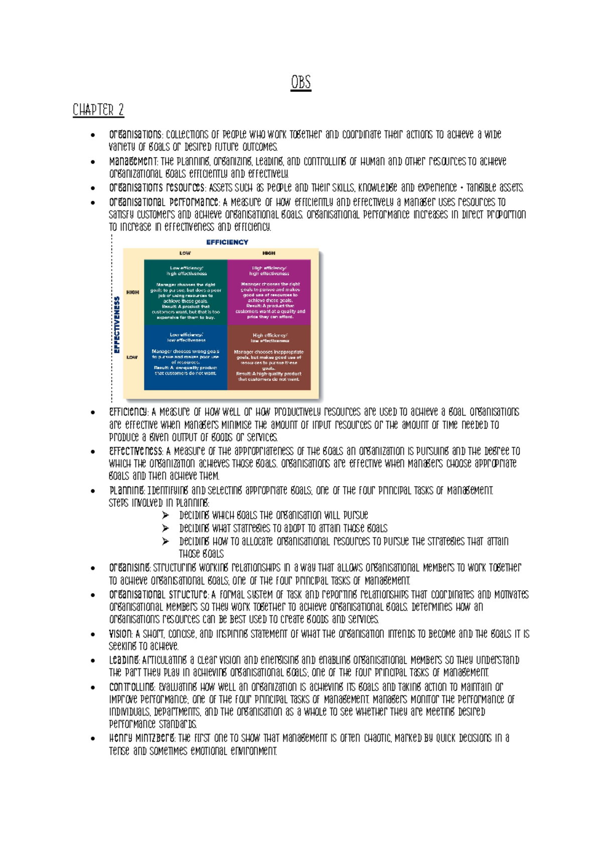 OBS chapter 2 notes - Summary Business management - OBS CHAPTER 2 ...
