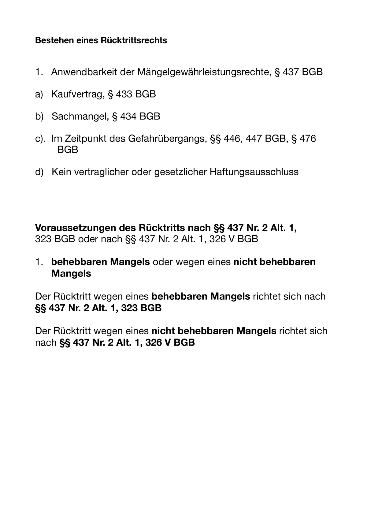 Rücktritt Und Minderung - Bestehen Eines 1. Anwendbarkeit Der 437 BGB A ...