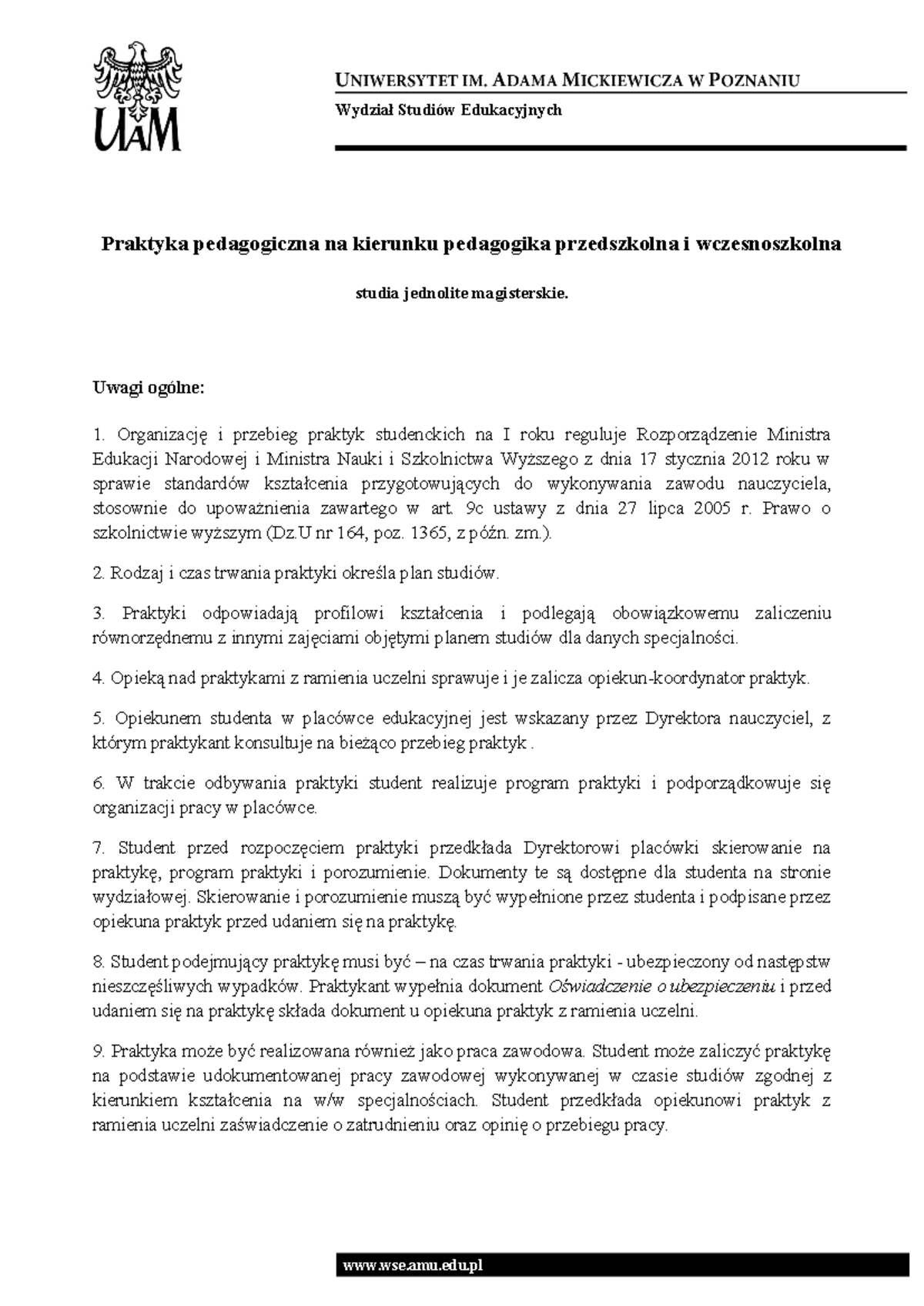 Praktyka pedagogiczna pedagogika przedszkolna i wczesnoszkolna, I, II