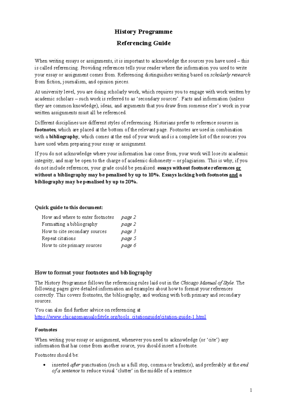 Referencing guide - History Programme Referencing Guide When writing ...