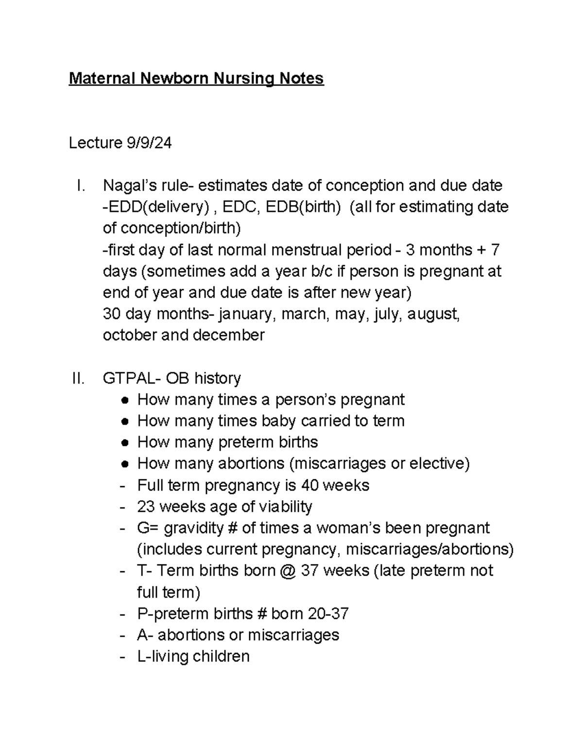 Newborn/maternity - Maternal Newborn Nursing Notes Lecture 9/9/ I ...