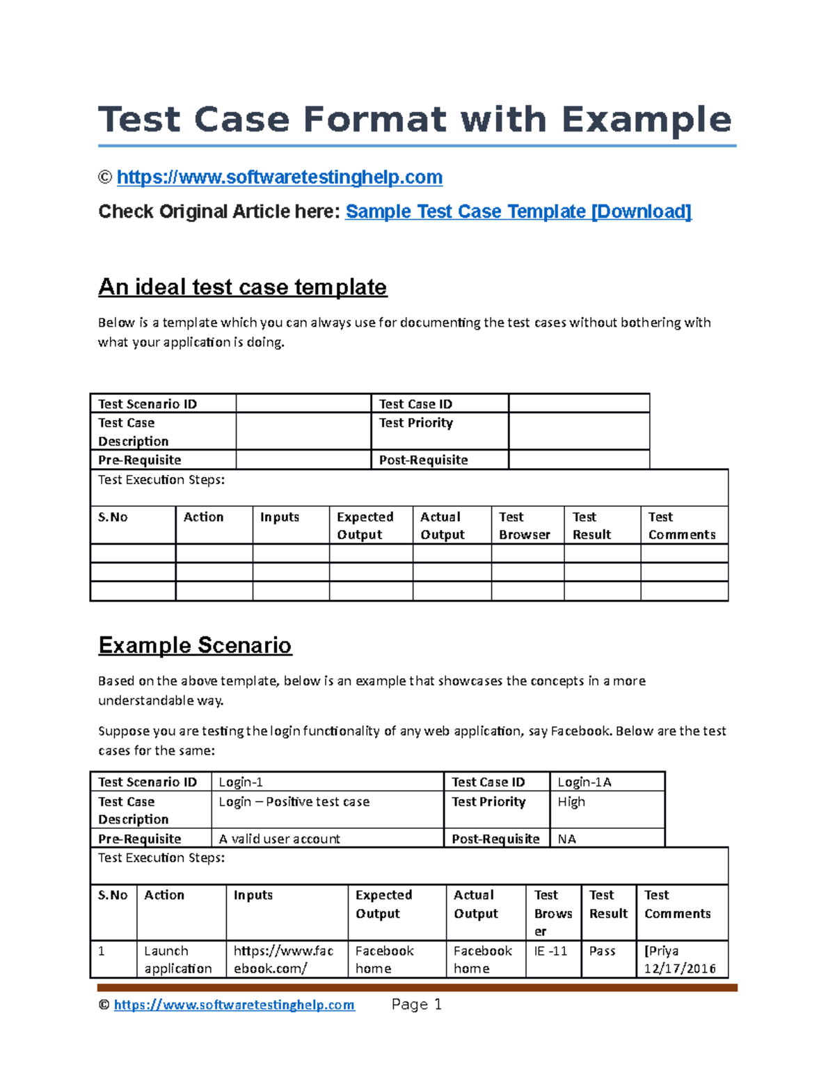 Store - GOALS - Test Case Format with Example © softwaretestinghelp ...