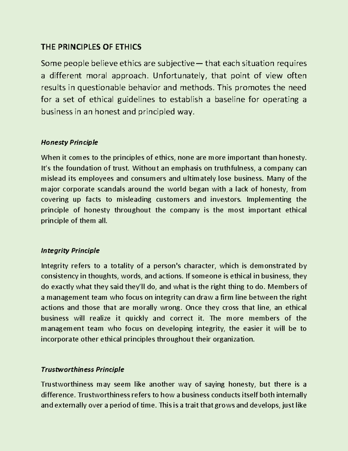 Reading Material 1 - The Principles of Ethics - THE PRINCIPLES OF ...