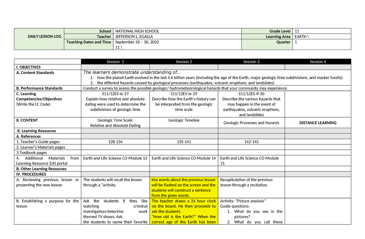 Teaching Philo DLL-ELS 6-Sept-26-30 - DAILY LESSON LOG School NATIONAL ...