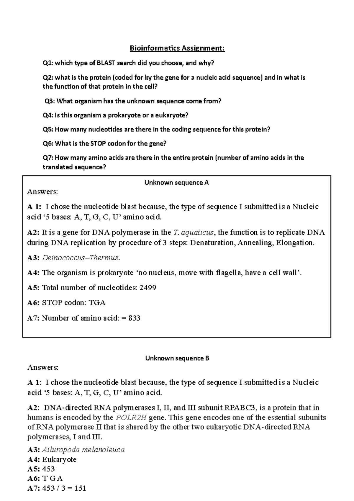 ASS - Bioinformatics Assignment: Q1: which type of BLAST search did you ...
