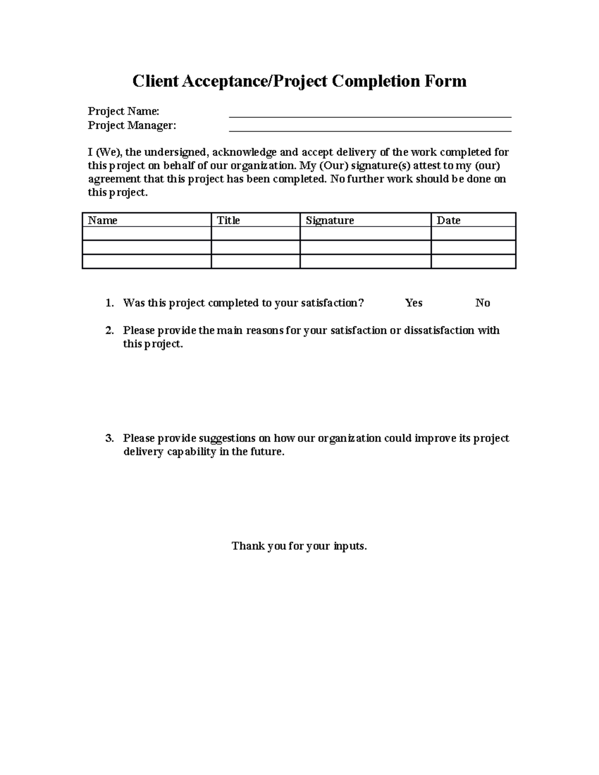 Client acceptance - Templates - Client Acceptance/Project Completion ...