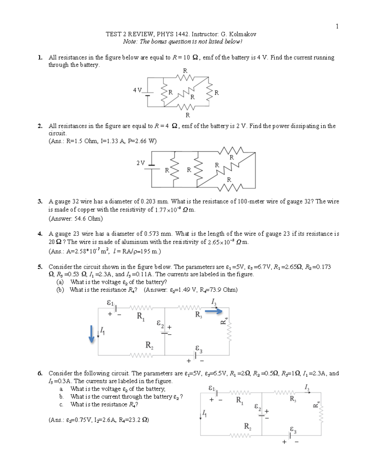 Review - German - Test 2 Review, Phys 1442. Instructor: G. Kolmakov 