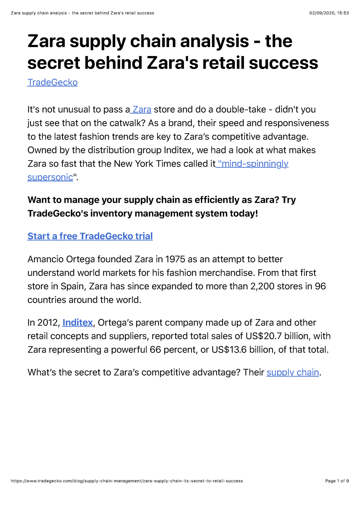 Zara supply chain analysis - the secret behind Zara's retail success