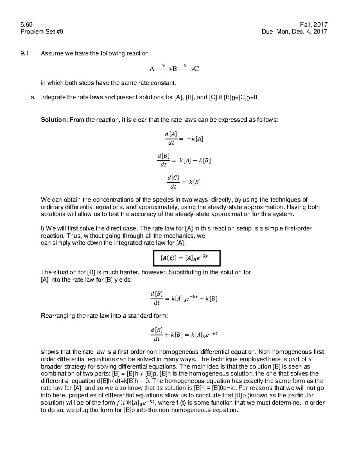 Thermodynamics and Kinetics Guide 9 - 5 Fall, 2017 Problem Set #9 Due ...