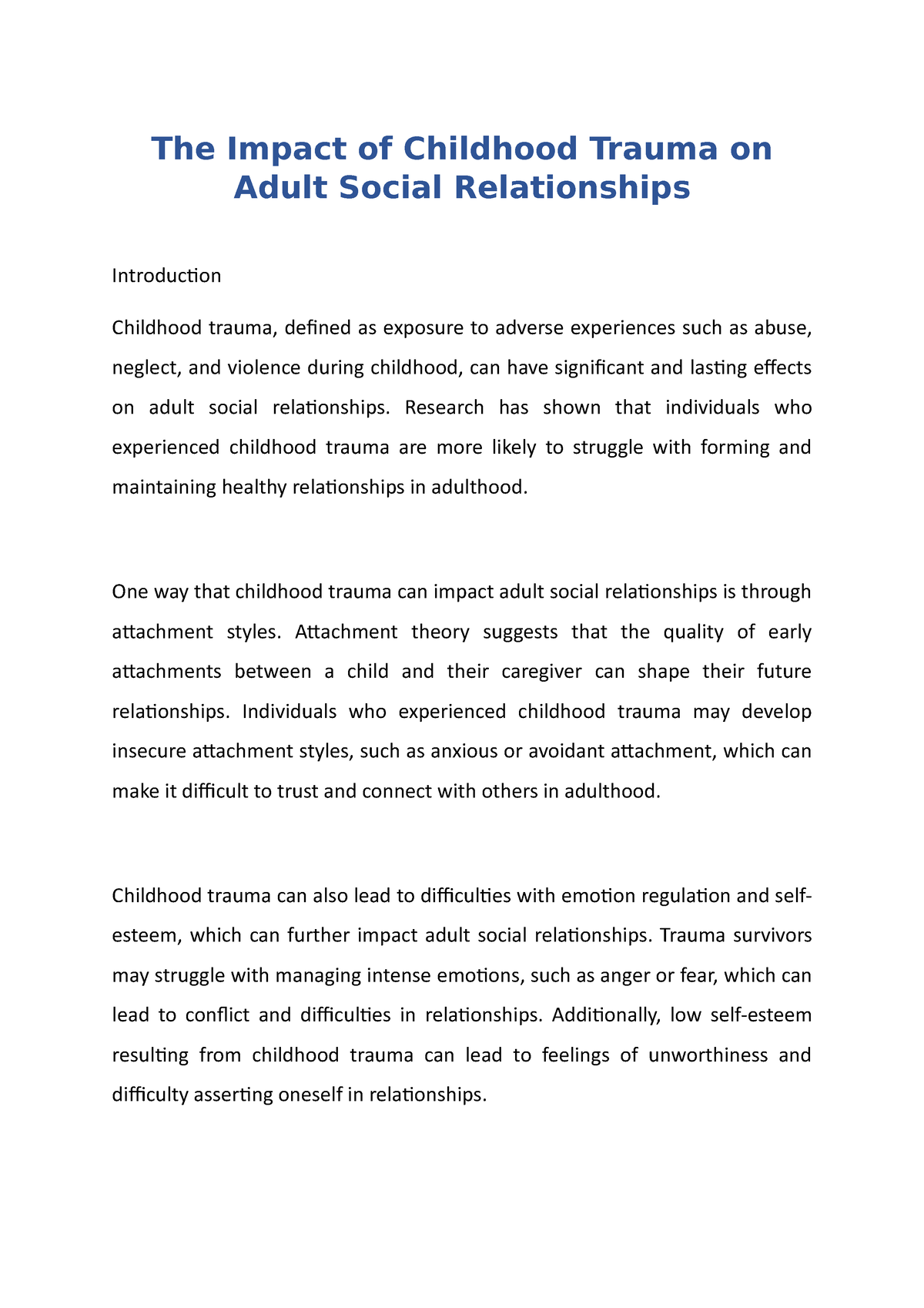 The Impact Of Childhood Trauma On Adult Social Relationships - The 