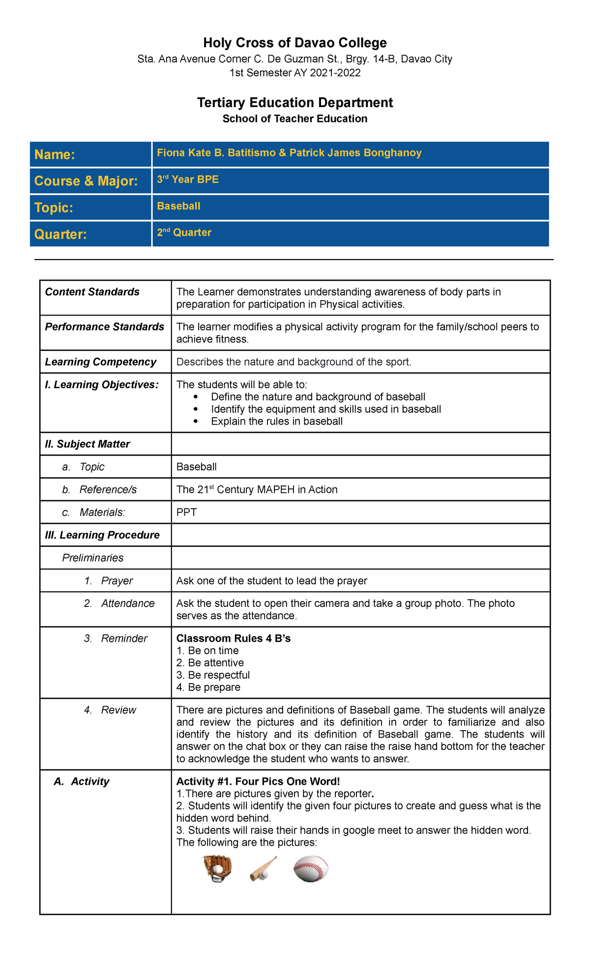 4'As Lesson Plan - Holy Cross of Davao College Sta. Ana Avenue Corner C ...