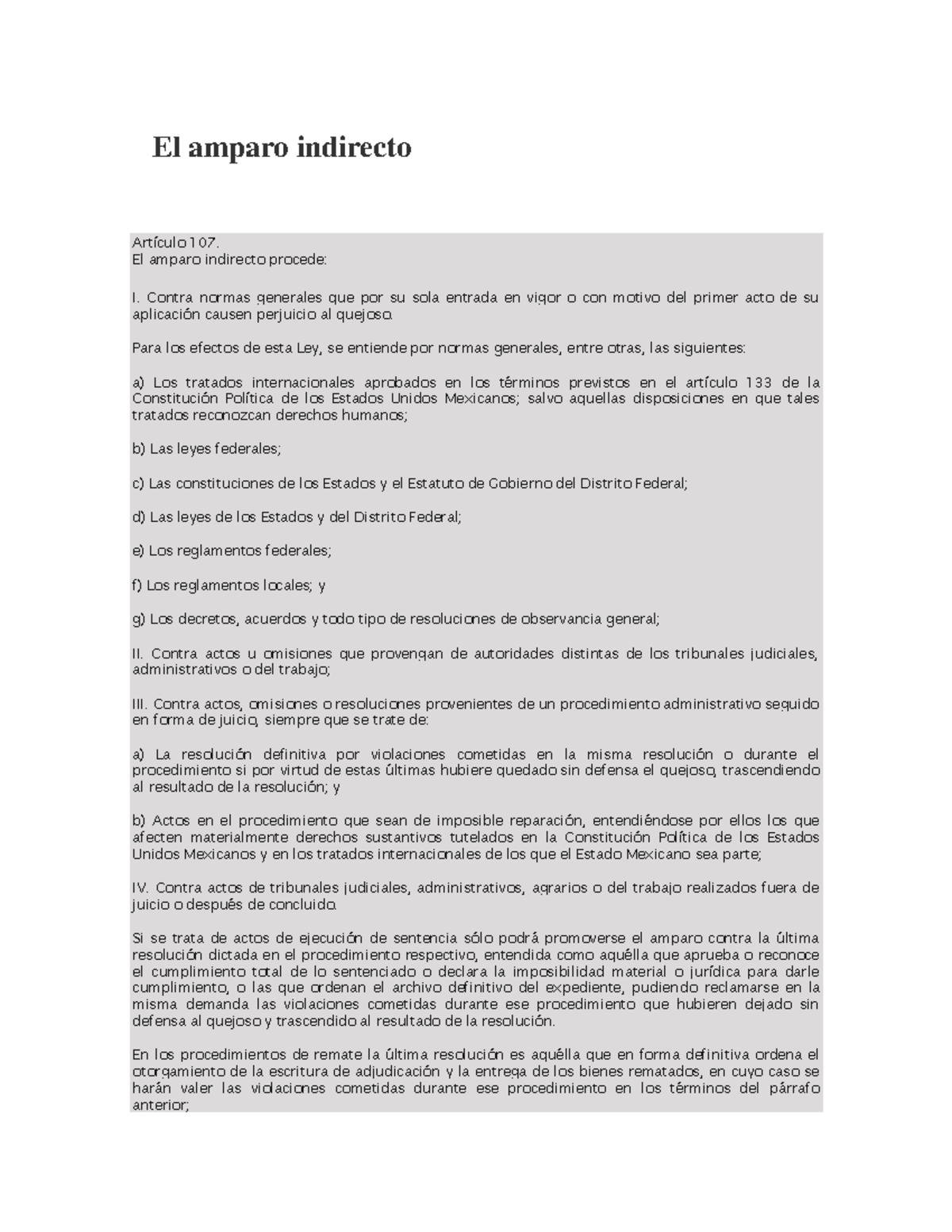 El amparo indirecto - Formato - El amparo indirecto ArtÌculo 107. El ...
