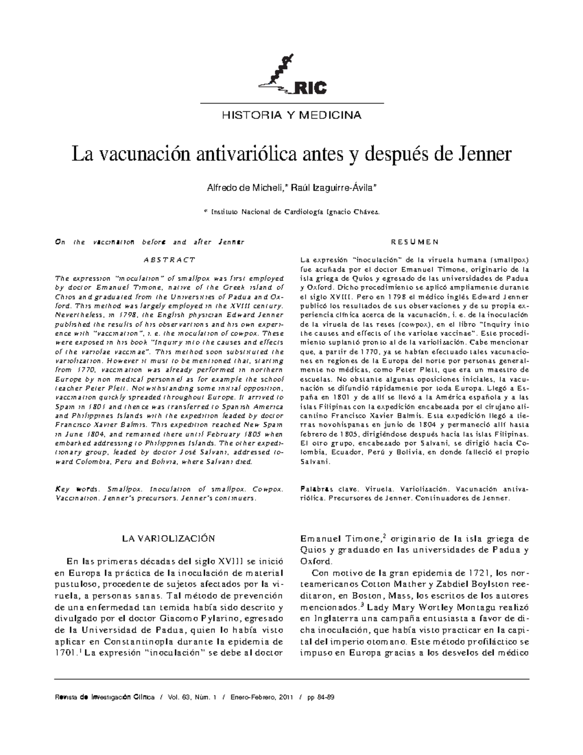 Nn111l - apuntes - LA VARIOLIZACIÓN E n las pr im er as décadas del ...