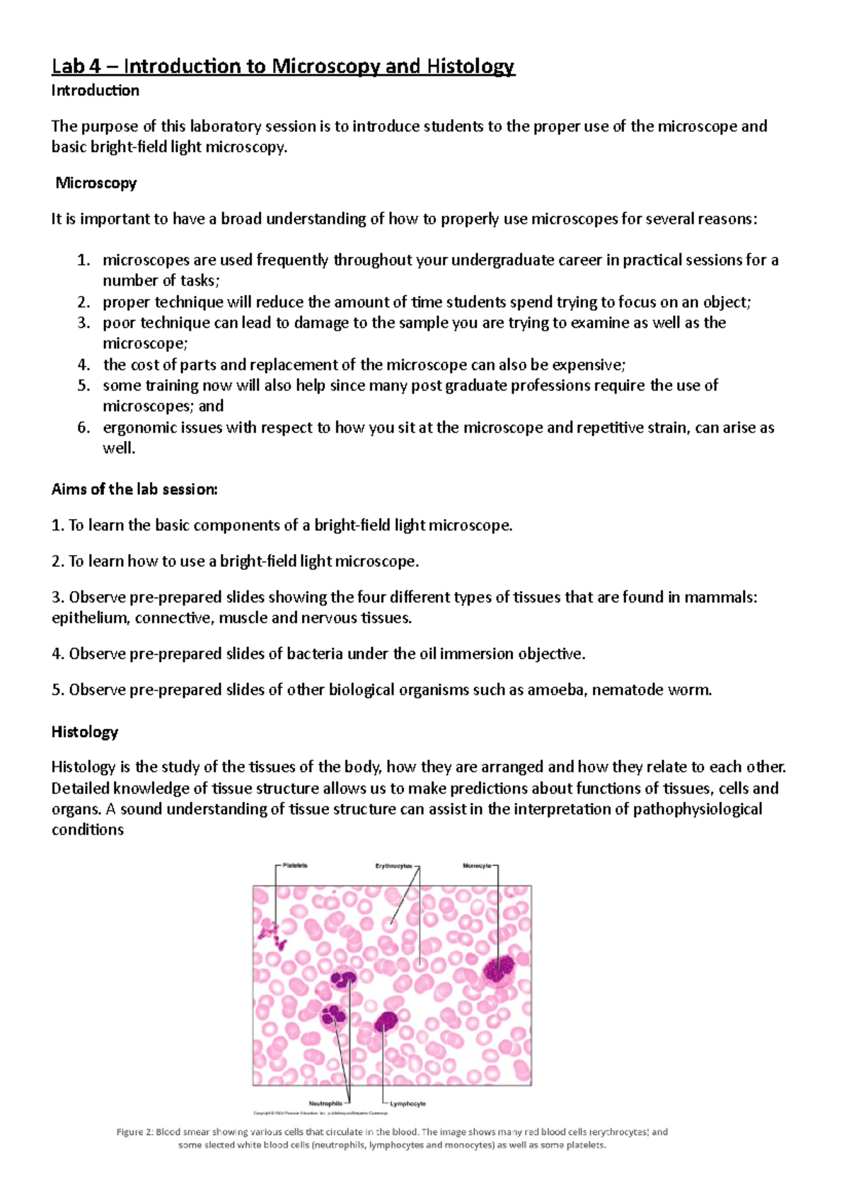 Lab 4 - dwq - Lab 4 – Introduction to Microscopy and Histology ...