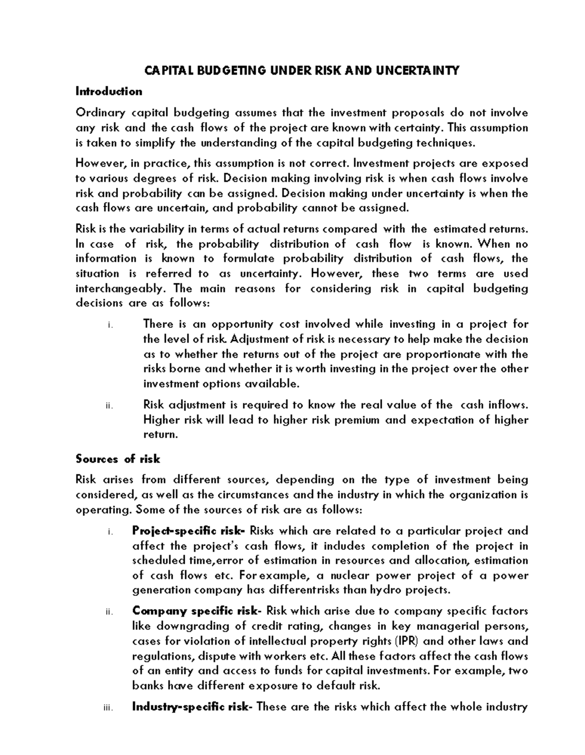 Capital Budgeting Under RISK AND Uncertainty - CAPITAL BUDGETING UNDER ...