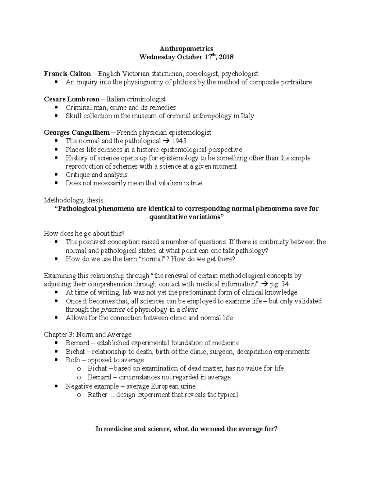 Anthropometrics - Lecture Notes - Anthropometrics Wednesday October ...