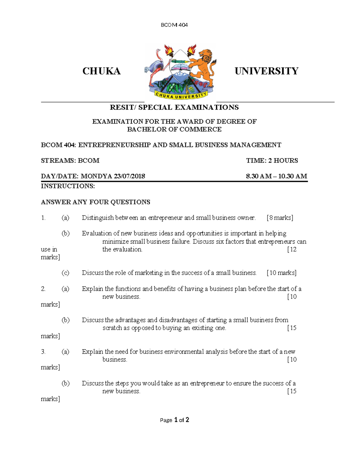 Bcom 404 Revision Materials Bcom 404 Chuka University Resit Bcom 404 Revision Materials Bcom 404 Chuka University Resit