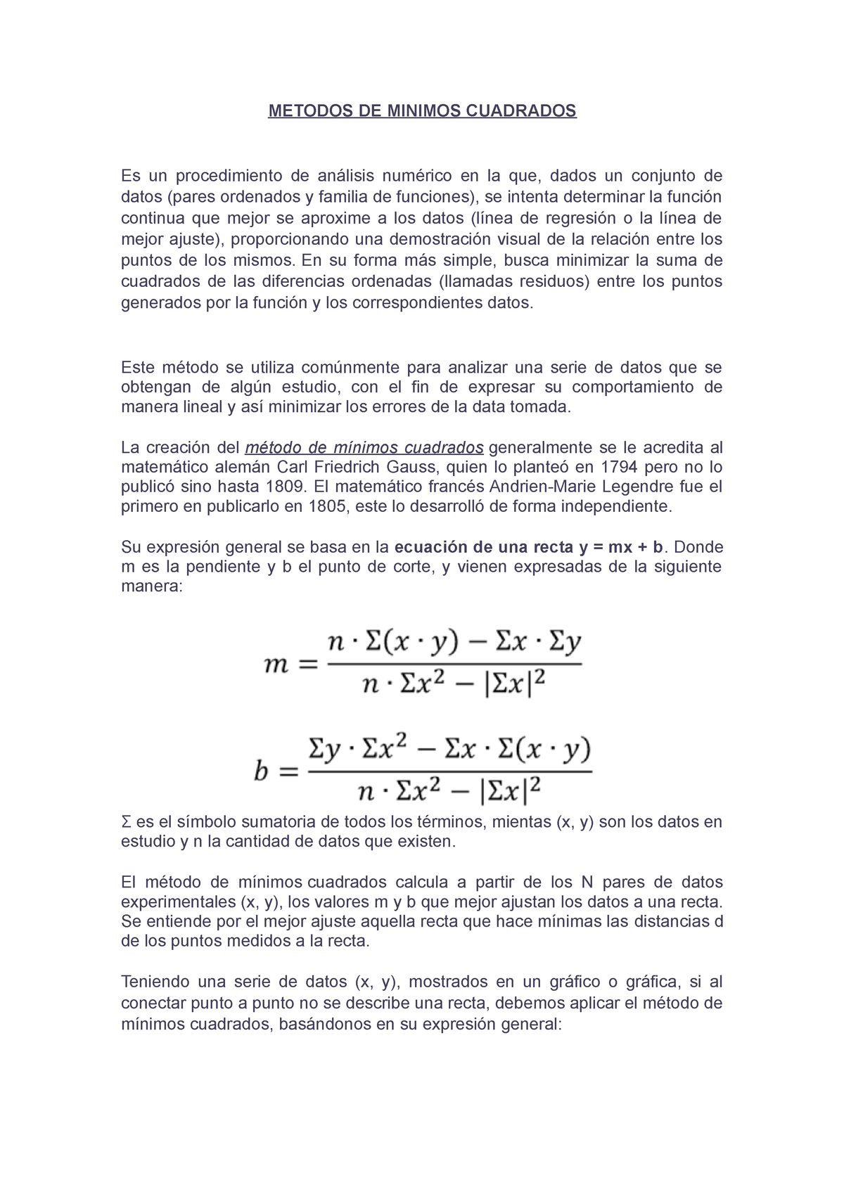 Metodos De Minimos Cuadrados Metodos De Minimos Cuadrados Es Un Procedimiento De Análisis