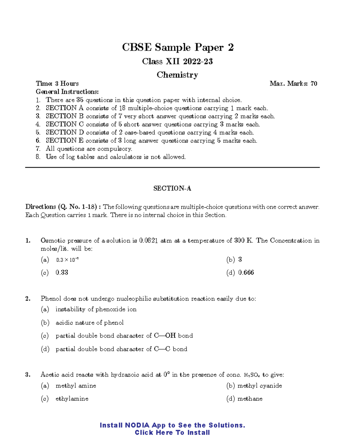 Cblechpu 02 - practice notes - CBSE Chemistry Class 12 Sample Paper 2 ...