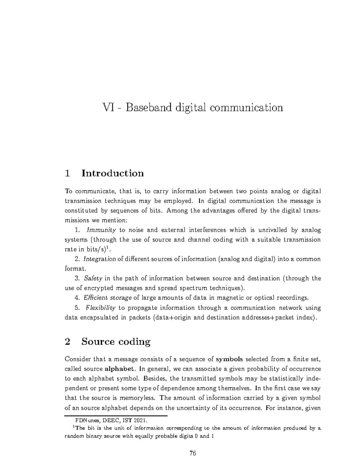 Telecommunications Fundamentals Lecture Notes 6 - VI - Baseband Digital ...