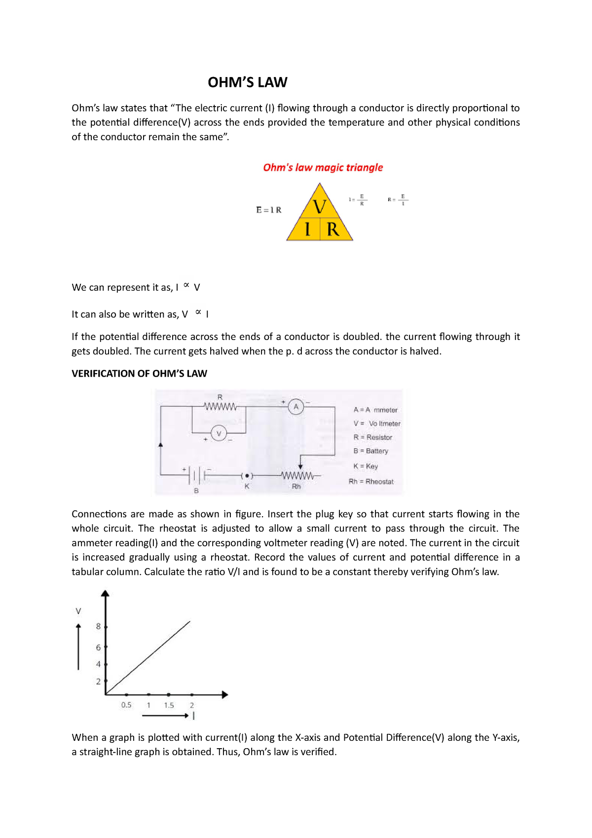 OHMS LAW And Its Experimental Verification - OHM’S LAW Ohm’s Law States ...