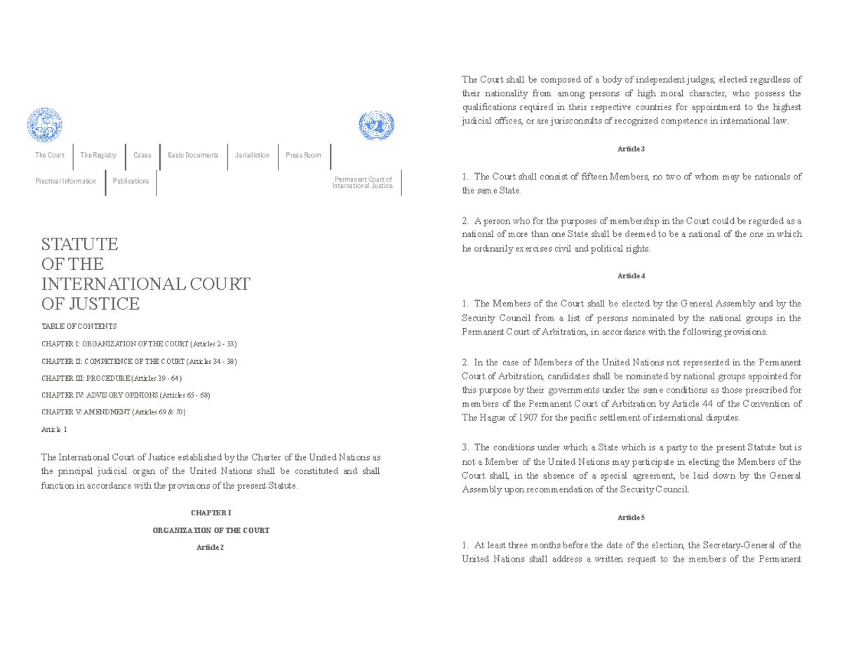 Statute of the Court Of Justice International Court OF Justice