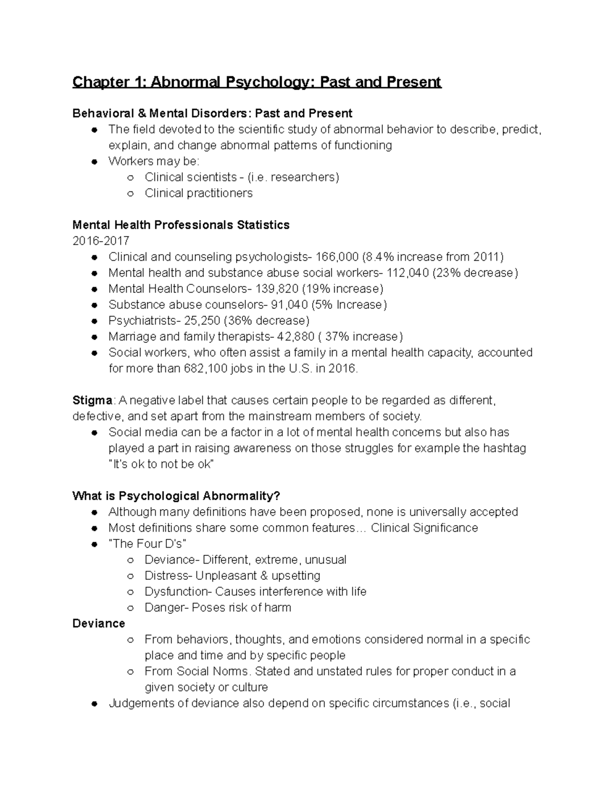 Exam 1 notes- PSYC 410 - Chapter 1: Abnormal Psychology: Past and ...