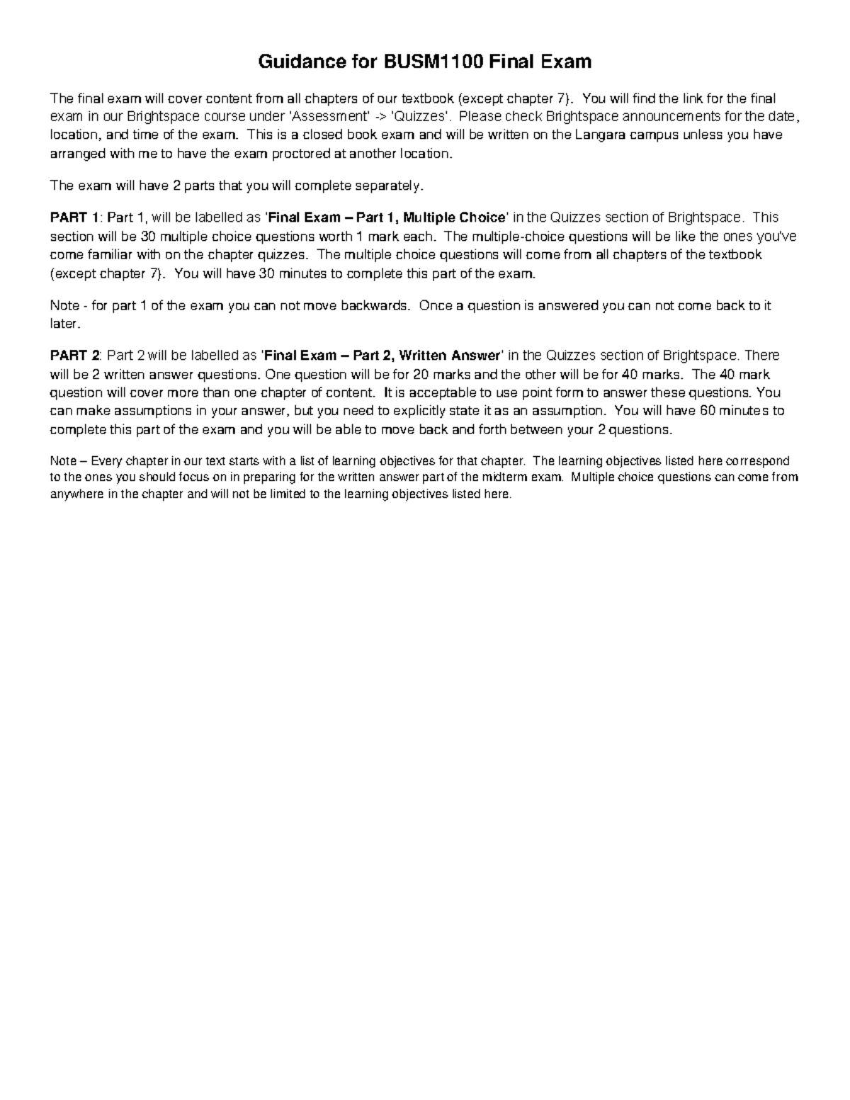 Guidance for BUSM1100 Final Exam - in Lab - Guidance for BUSM1100 Final ...