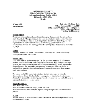 Philosophy 2073 - Death - Philosophy 2073 – Death 1 is Death? Lecture 1 ...
