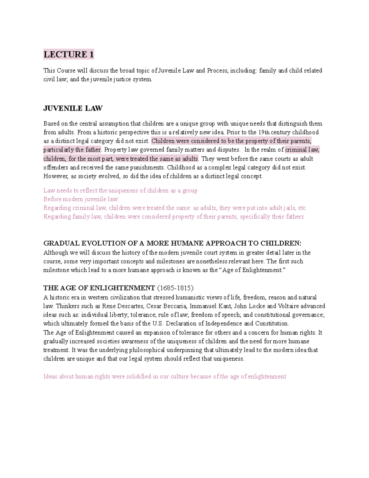 Juvenile Law Chapter 1 Juvenile Justice Process - LECTURE 1 This Course will discuss the broad