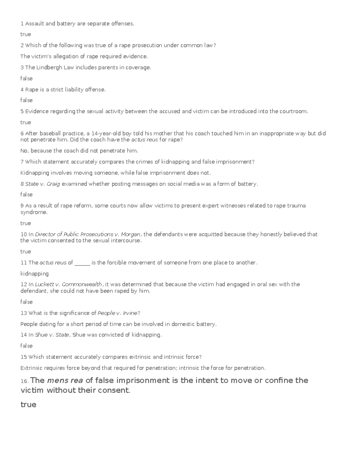Crj 130 exam 4 - exam questions and answers - 1 Assault and battery are ...