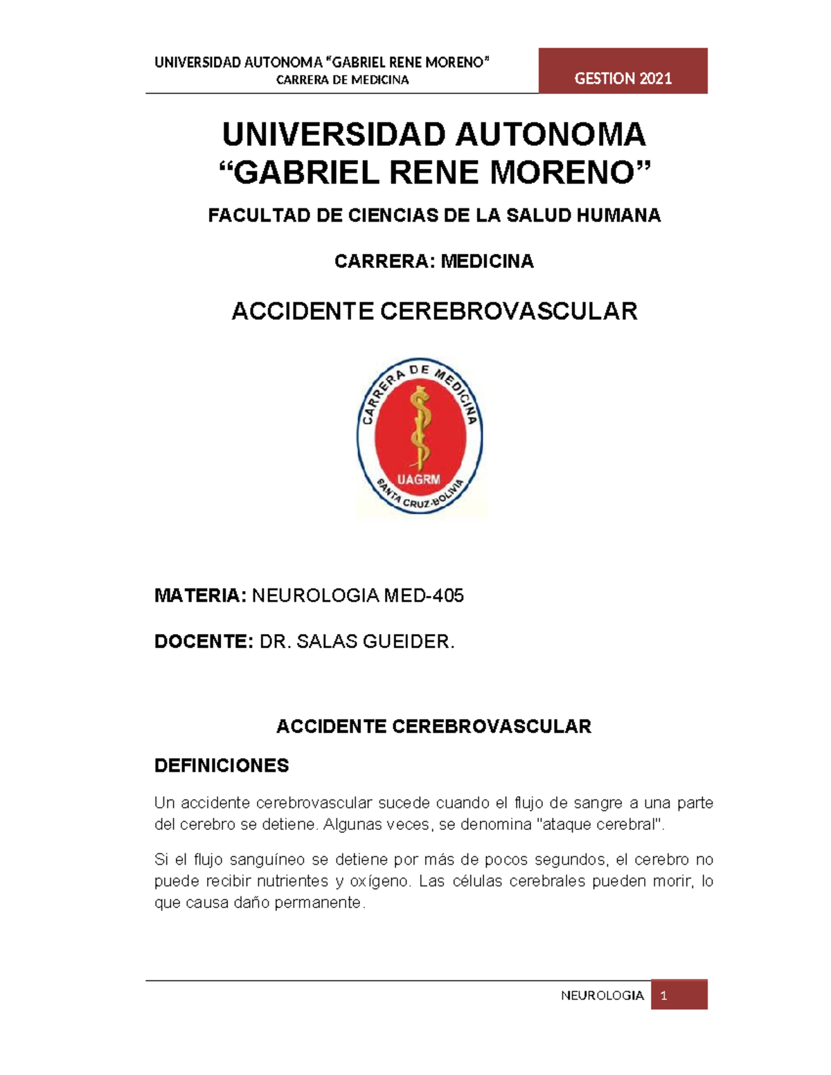 ACV - apuntes - CARRERA DE MEDICINA GESTION 2021 UNIVERSIDAD AUTONOMA ...