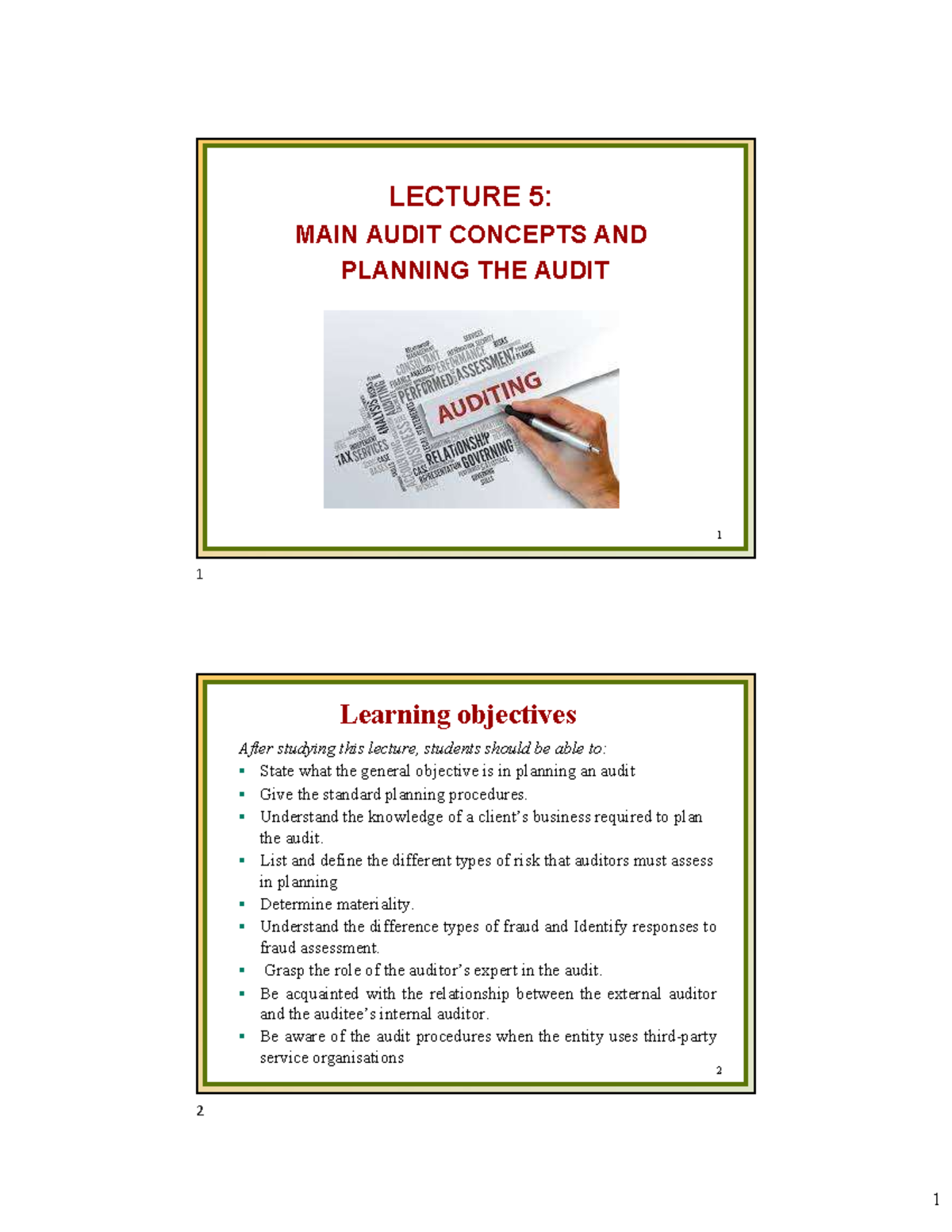 Slides - Lecture 5 - st version - 1 LECTURE 5: MAIN AUDIT CONCEPTS AND ...