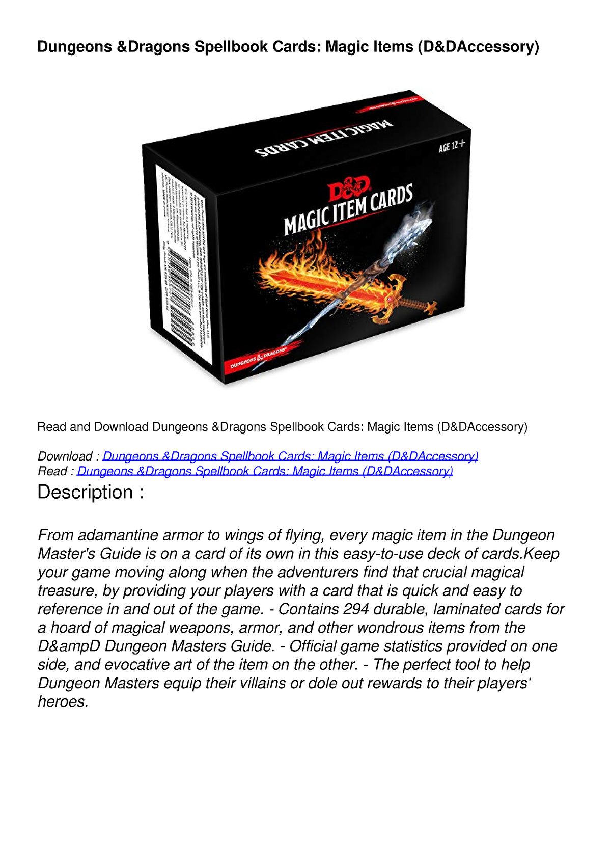 (EBOOK) Dungeons Dragons Spellbook Cards: Magic Items (D D Accessory ...