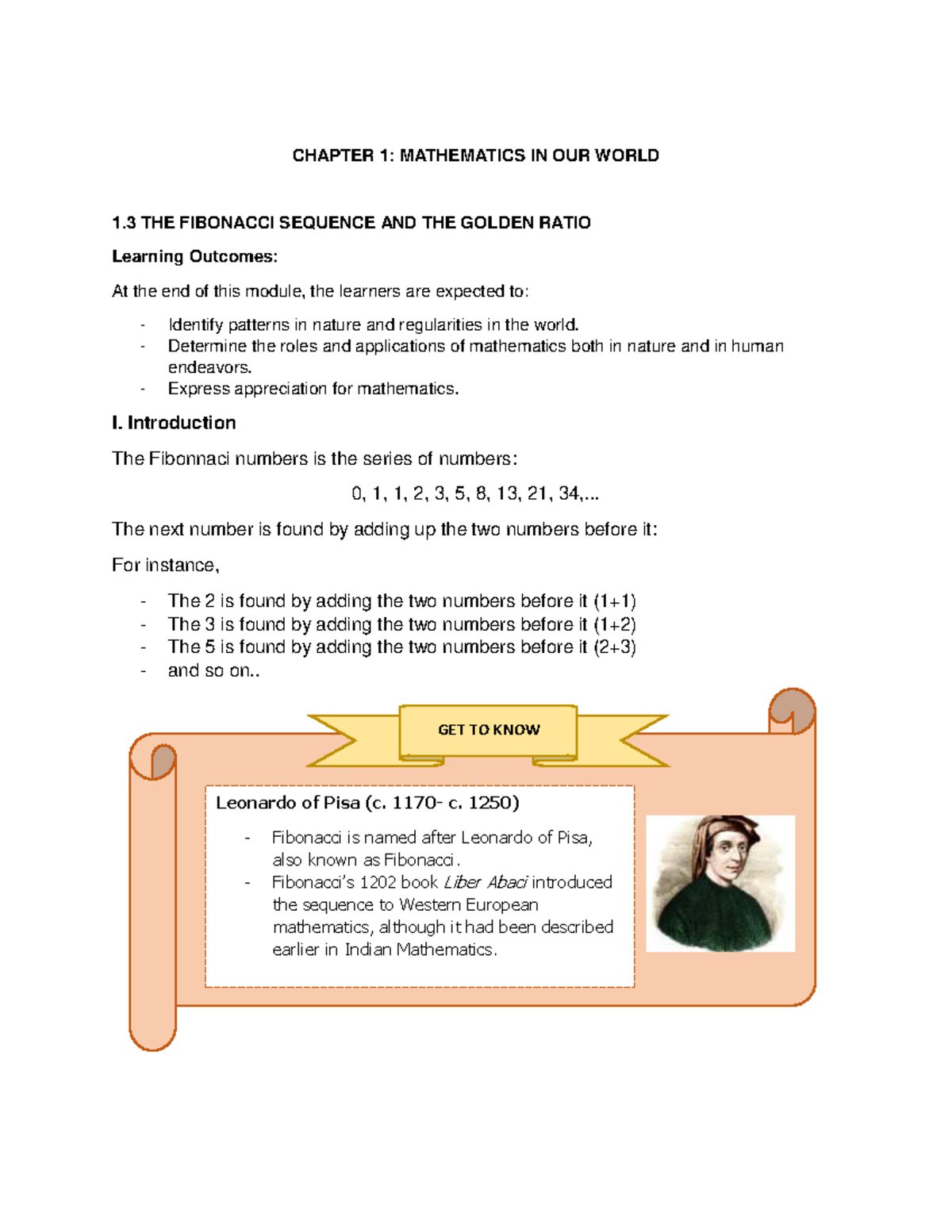 M-1 - History and More - CHAPTER 1: MATHEMATICS IN OUR WORLD 1 THE ...