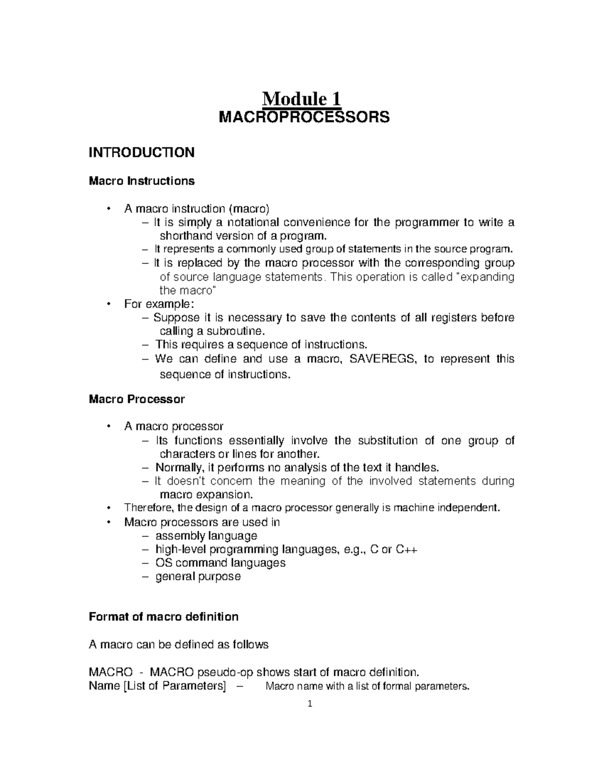 1550896323 module 1-macro - Module 1 MACROPROCESSORS INTRODUCTION Macro ...