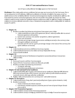 Midterm exam 2 Study guide - BUS1 177 International Business Finance ...