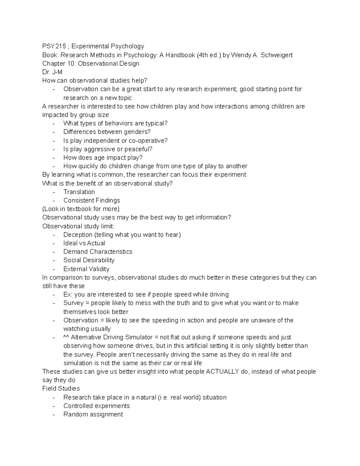 PSY215 Chapter 10 ~ Observational Design - PSY215 ; Experimental ...