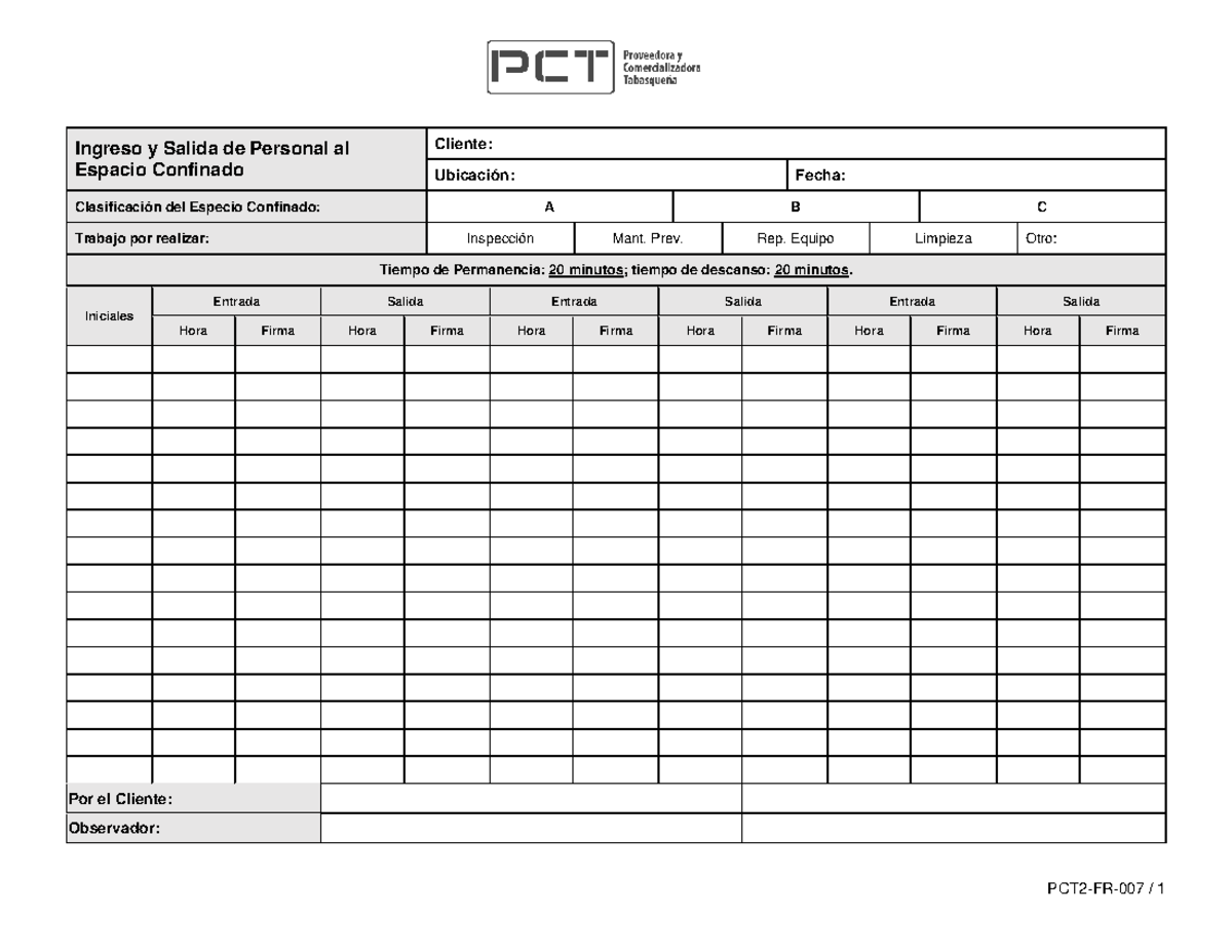 PCT2-FR-007 - Formato DE Ingreso Y Salida DE Personal AL EC R1 ...