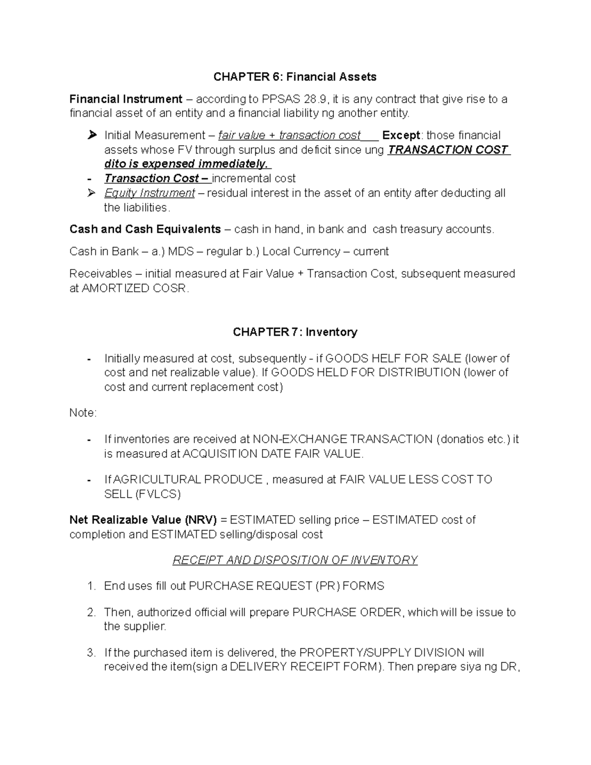 Chapter 6 - Gov Acc - CHAPTER 6: Financial Assets Financial Instrument ...
