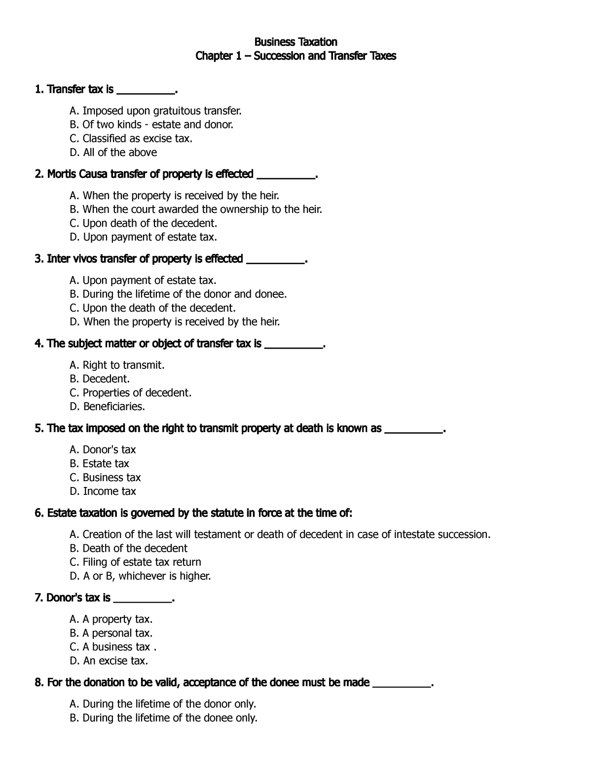 Business Tax Chapter 1 Questions - Business Taxation Chapter 1 ...