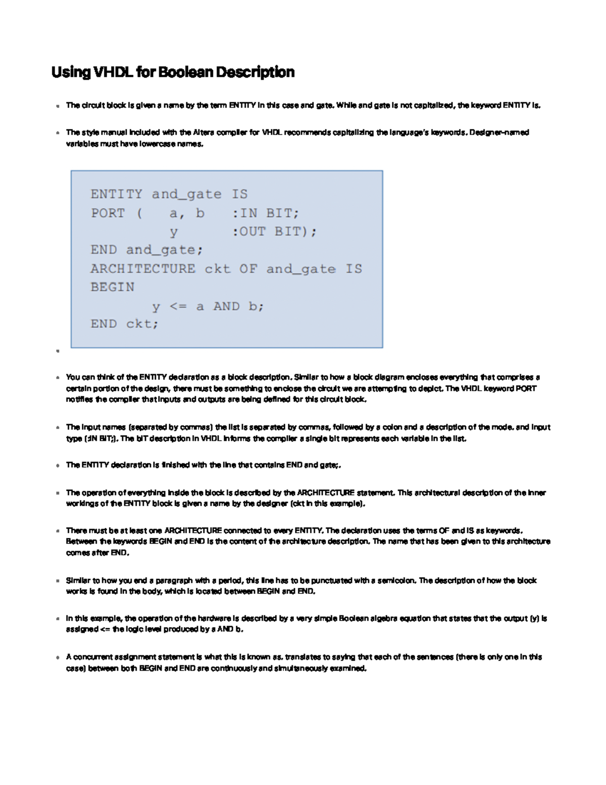 Using VHDL for Boolean Description - W h i l e a n d g a te i s n o t c ...