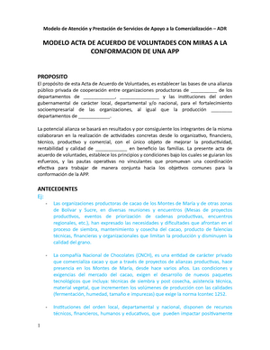 6 Modelo de Acta de Acuerdo de Voluntades con miras a conformar una APP -  Modelo de Atención y - Studocu