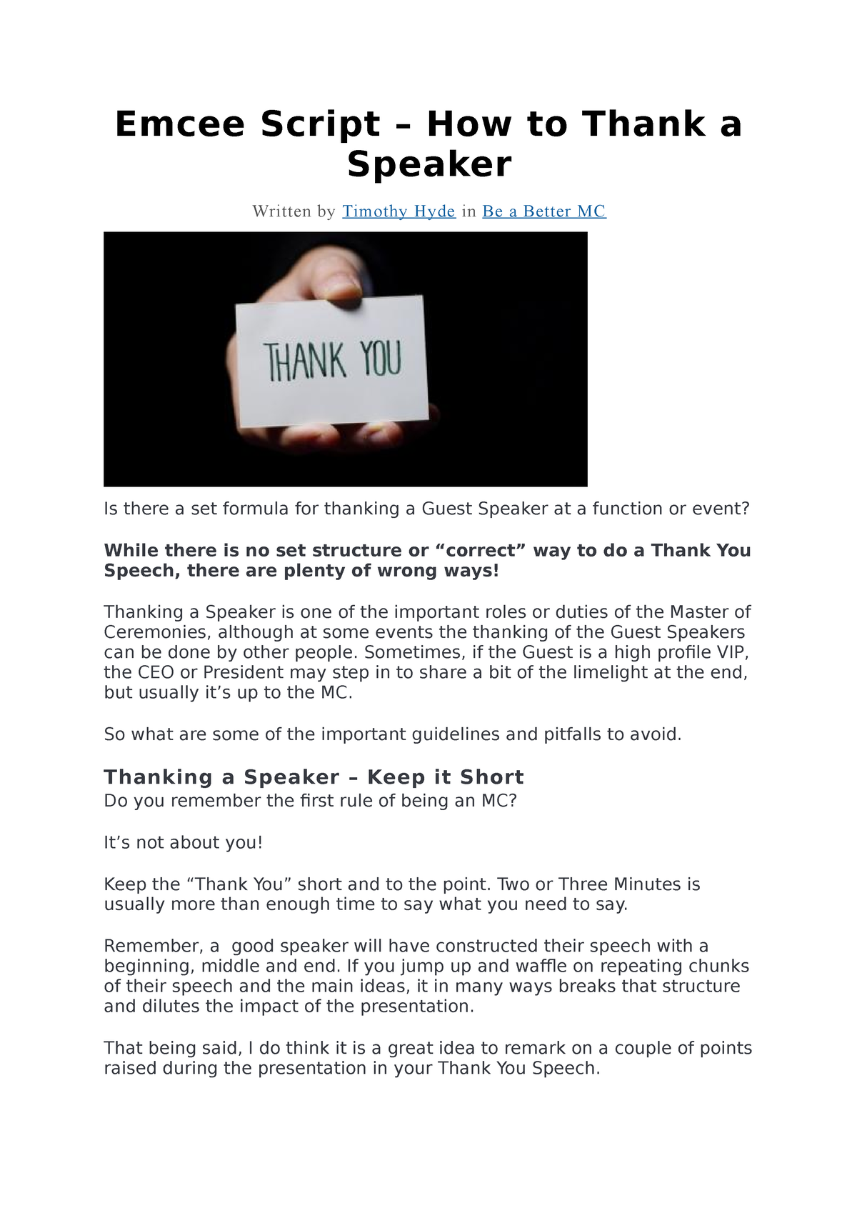 Emcee Script How To Thank A Speaker Emcee Script How To Thank A 