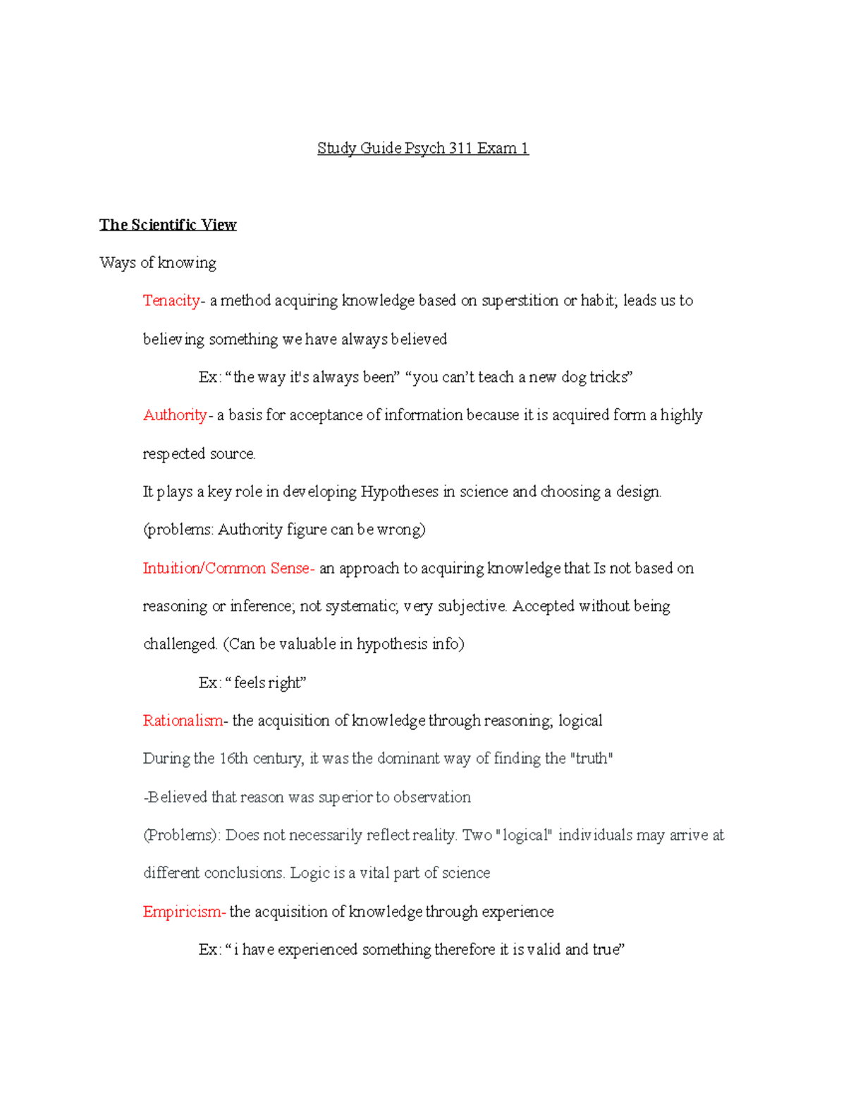 Study Guide for PSYC 311-2 - Study Guide Psych 311 Exam 1 The ...
