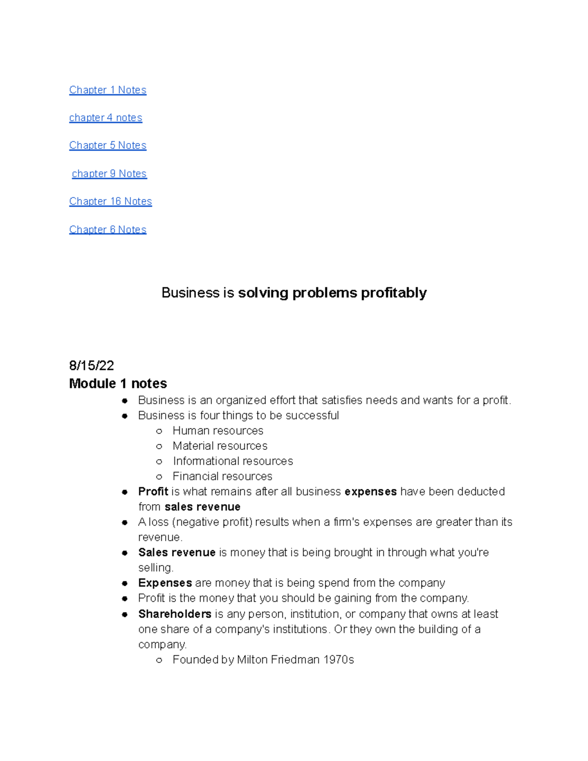 Introduction To Business - Chapter 1 Notes chapter 4 notes Chapter 5 ...