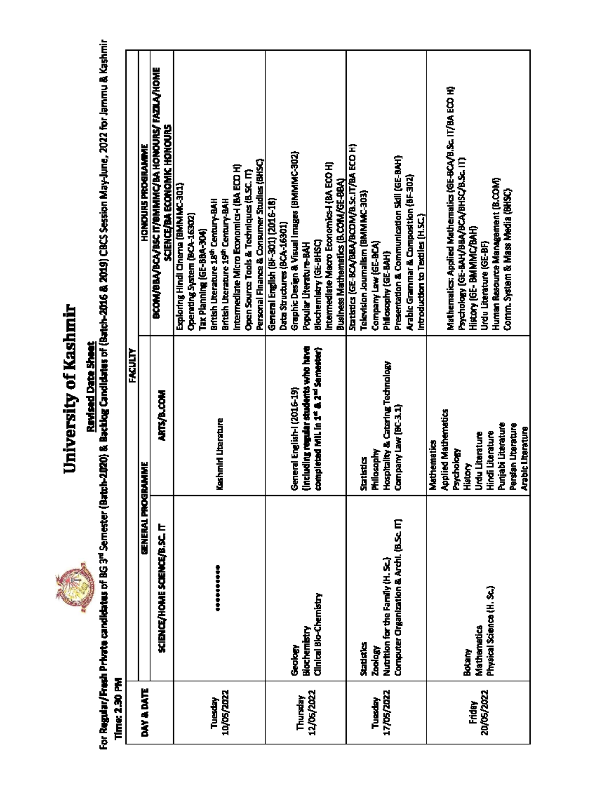 Revised date sheet 3rd semester 2020 batch - Political Science - Studocu