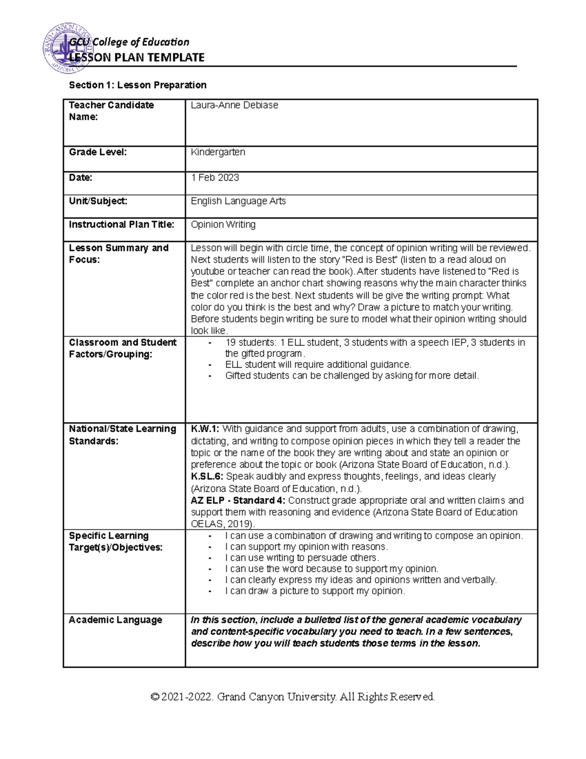 ESL-540 ESL Lesson Plan - LESSON PLAN TEMPLATE Section 1: Lesson ...