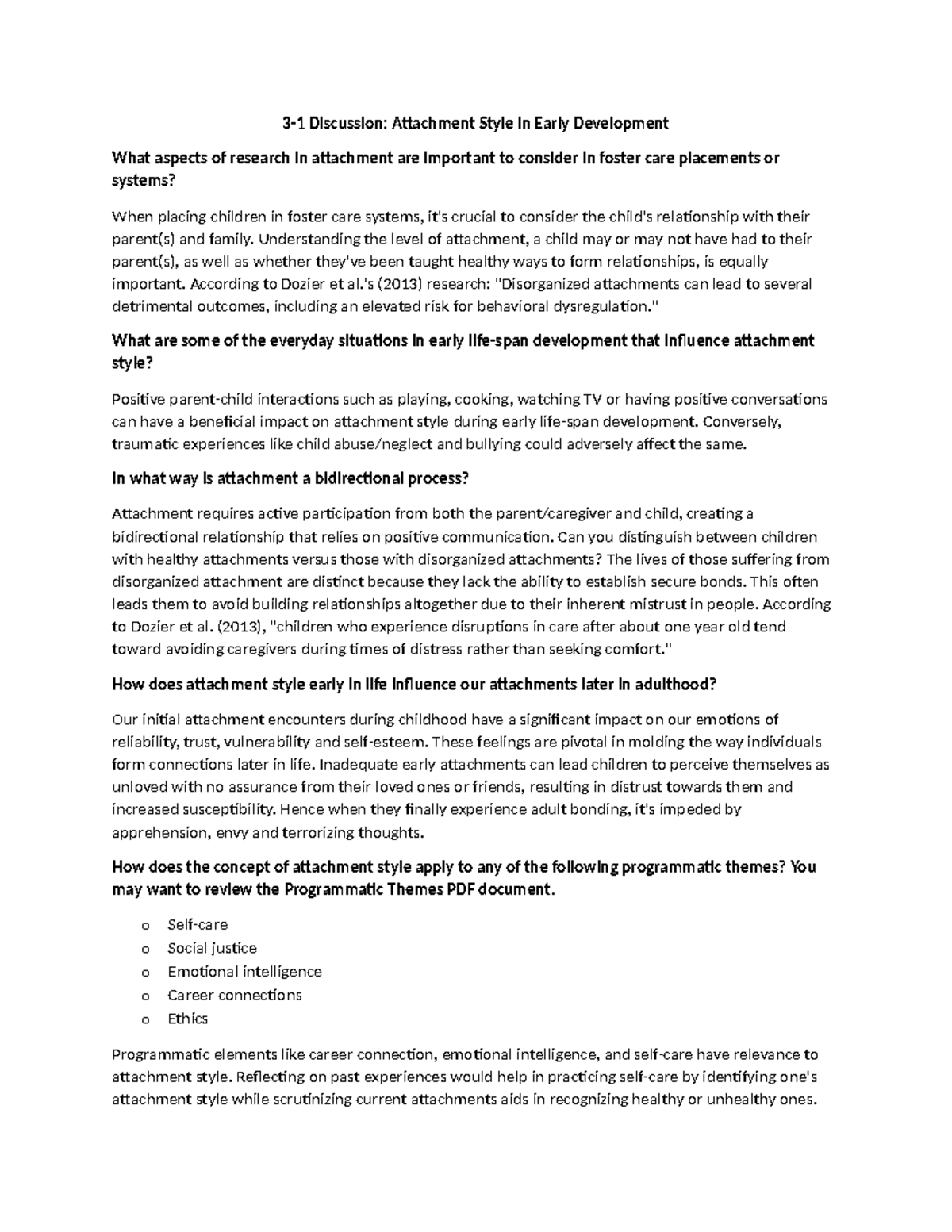 3 1 Work 3 1 Discussion Attachment Style In Early Development What Aspects Of Research In 6453