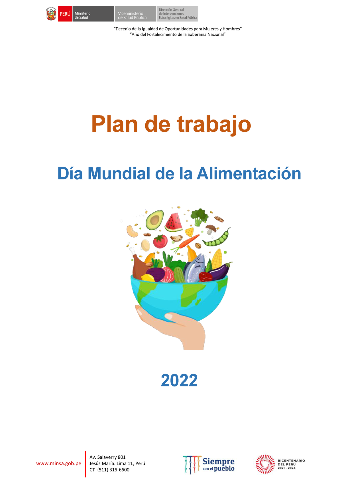 PLAN DE Trabajo - Dia Mundial De La Alimentación 2022